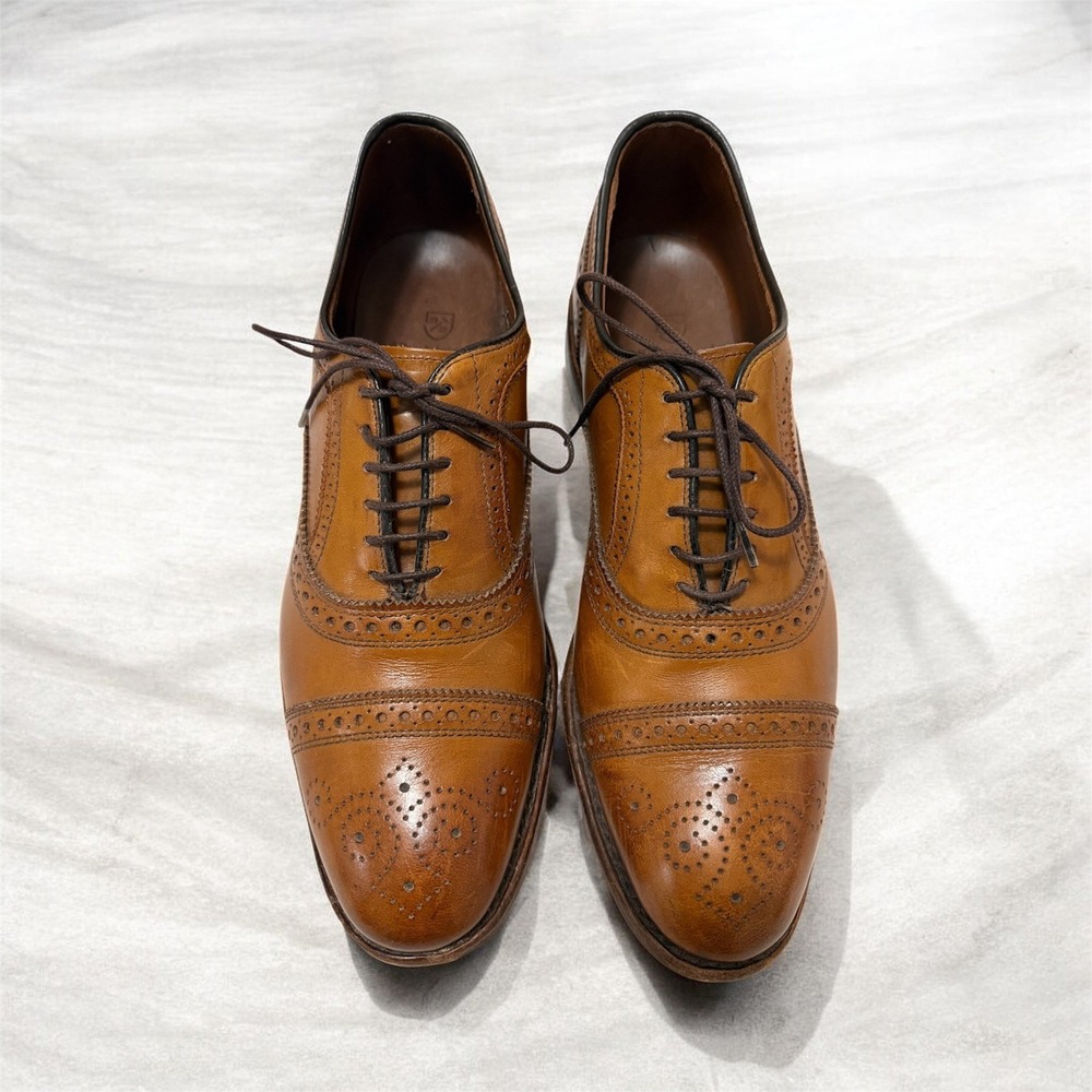 Allen Edmonds Strand Brogue Cap Toe Oxfords Sz 9.5 Walnut w/ Patina 🇺🇸Made